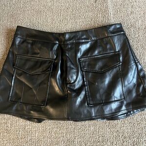 Black Faux Leather Mini Skort with Pockets